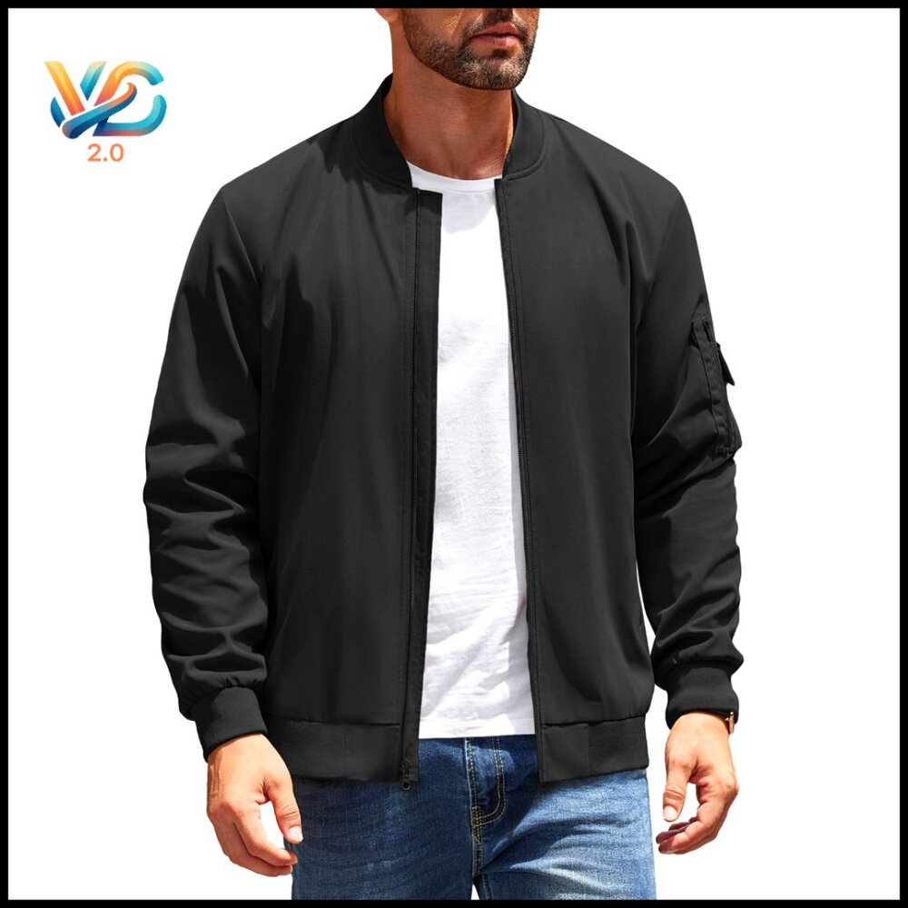 Men's Lightweight Bomber Jacket Windbreaker Zip Up Coat With Pockets